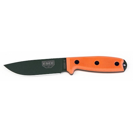 Esee Knives 2023 Esee 4, Plain Edge, Od Blade W/ Orange Handles, Black Sheath ESE-ESEE-4P-OD